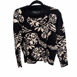 Cyrus Black and Cream Floral Crew Neck Sweater